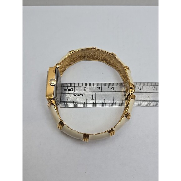Vintage Lausanne Quartz Rectangle Gold Tone Bangle Cuff Watch New Battery Womens main image 9